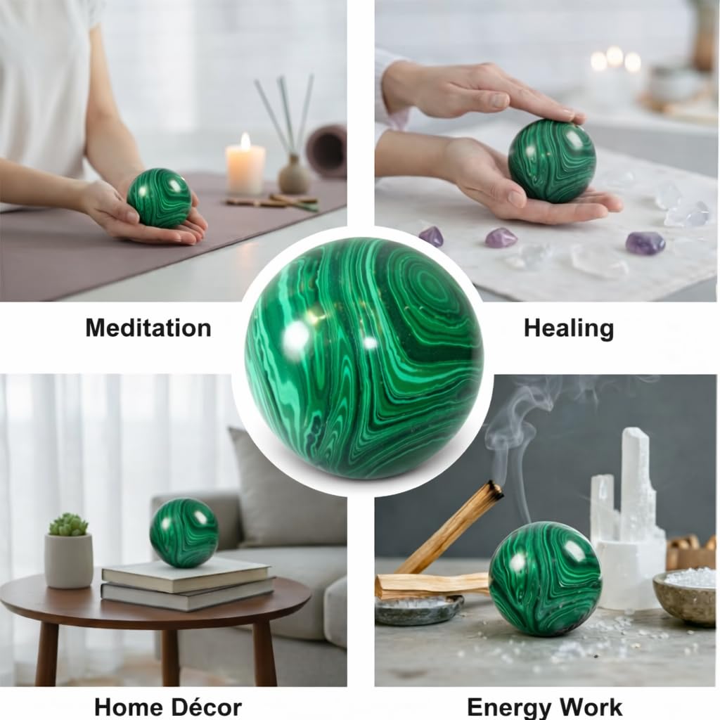 Jet International malachite sphere decor for spiritual spaces and altars