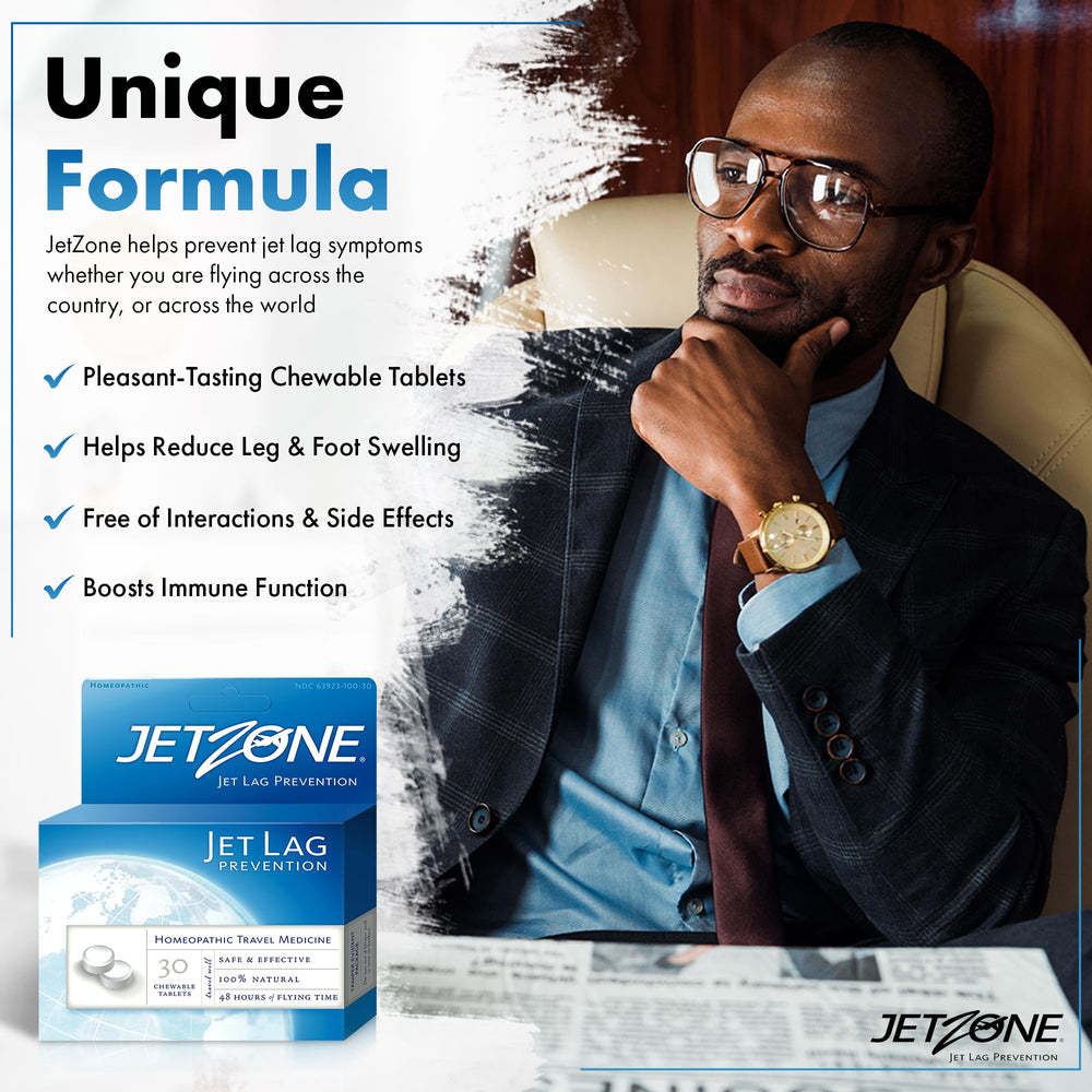 JetZone circadian rhythm support visual confirms travel use.