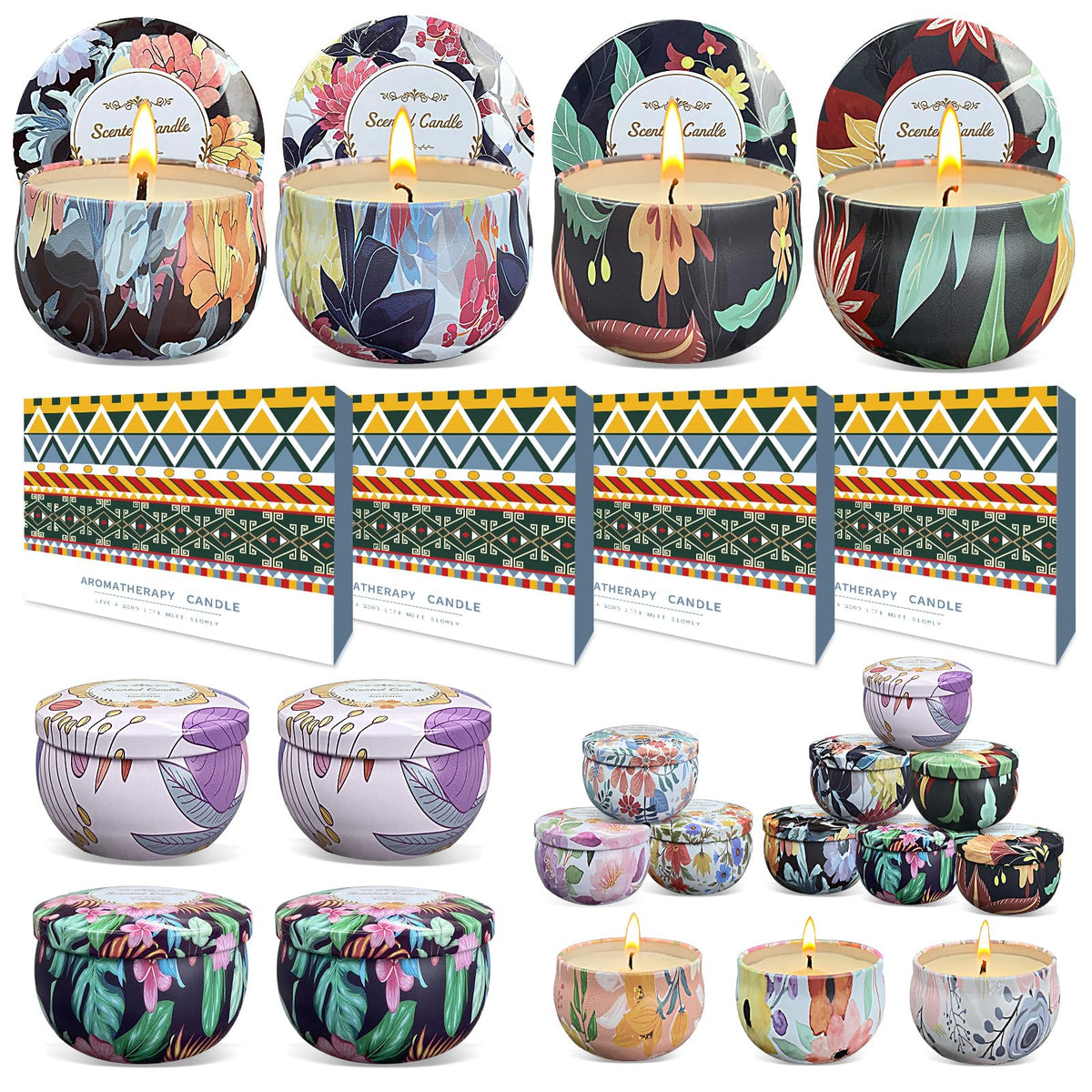 Jeximing 48-pack floral tin scented candles for stylish home decor