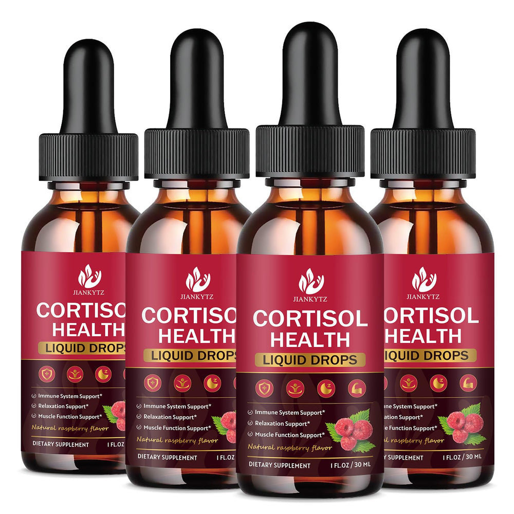 JIANKYTZ Cortisol Liquid Drops bottle close-up with raspberry flavor for daily use.