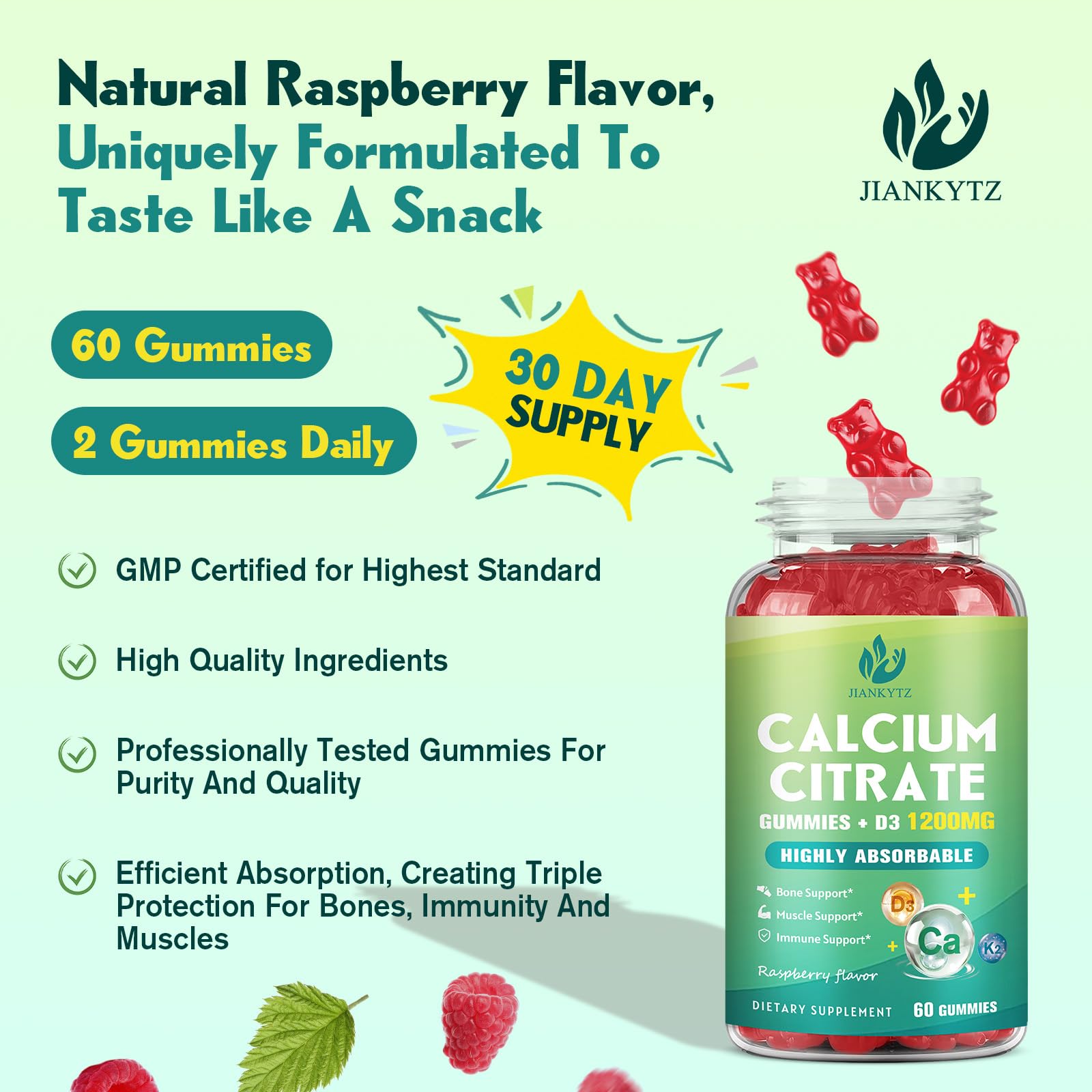 JIANKYTZ magnesium glycinate and zinc with vitamin C blend label for immune support