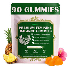JianQ Premium Feminine Balance gummies bottle with pineapple flavor for daily wellness.