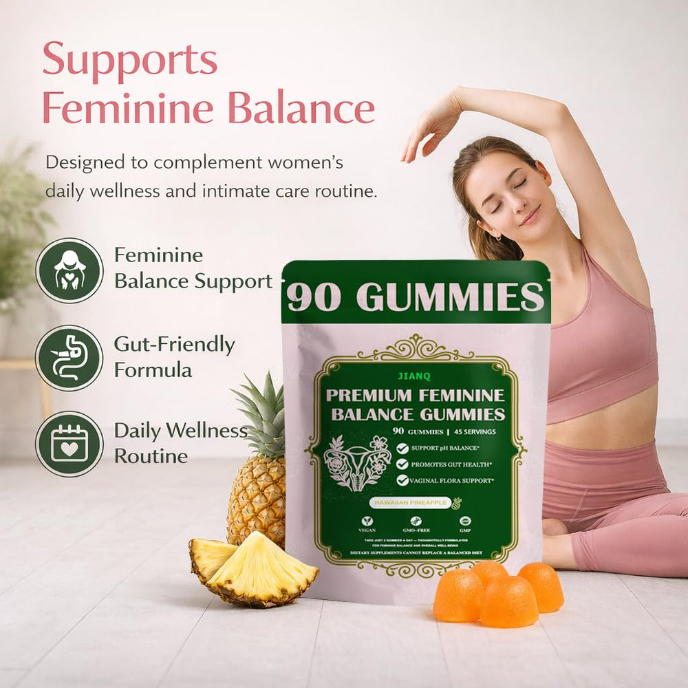 JianQ gummies close-up showing pineapple flavor and vegan formula.