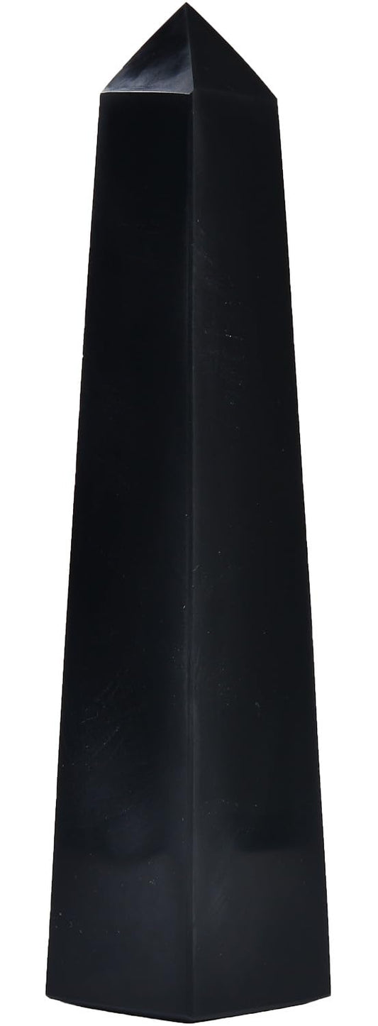 JIC Gem black obsidian wand with four facets for meditation and energy focus.