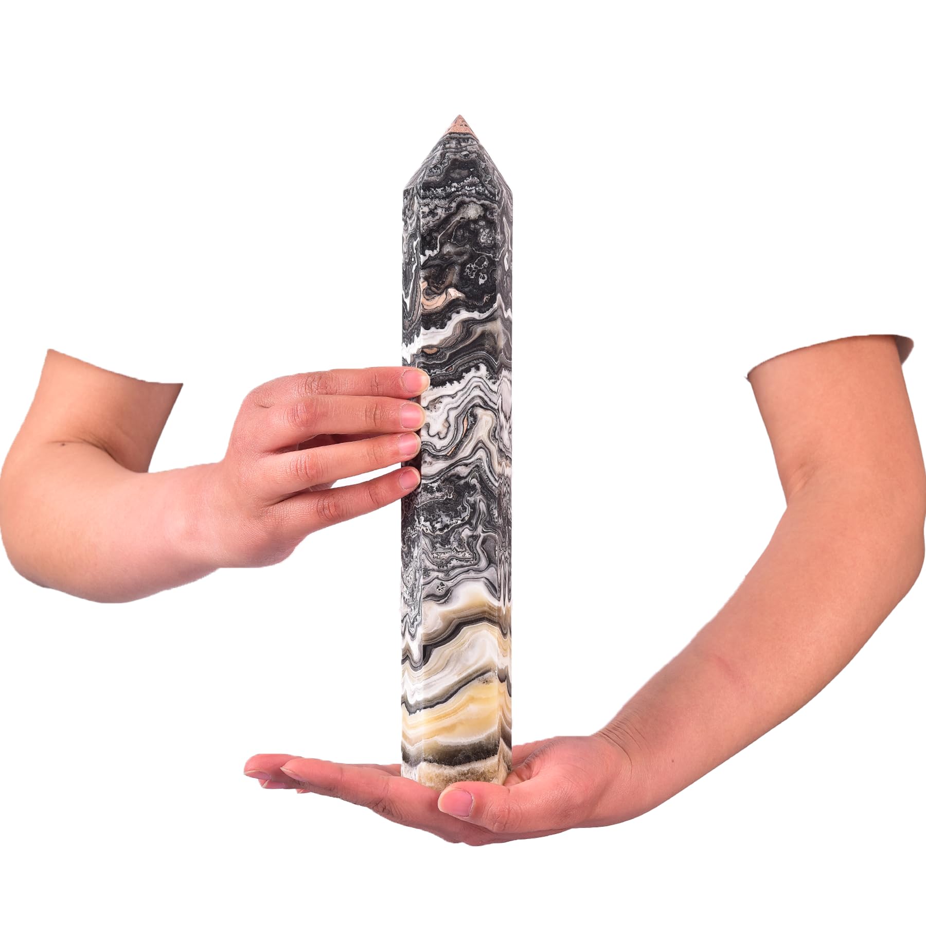 JIC Gem obelisk tower side view showing natural color bands for meditation