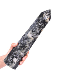 JIC Gem extralarge tourmaline crystal obelisk tower as a focal decor piece.