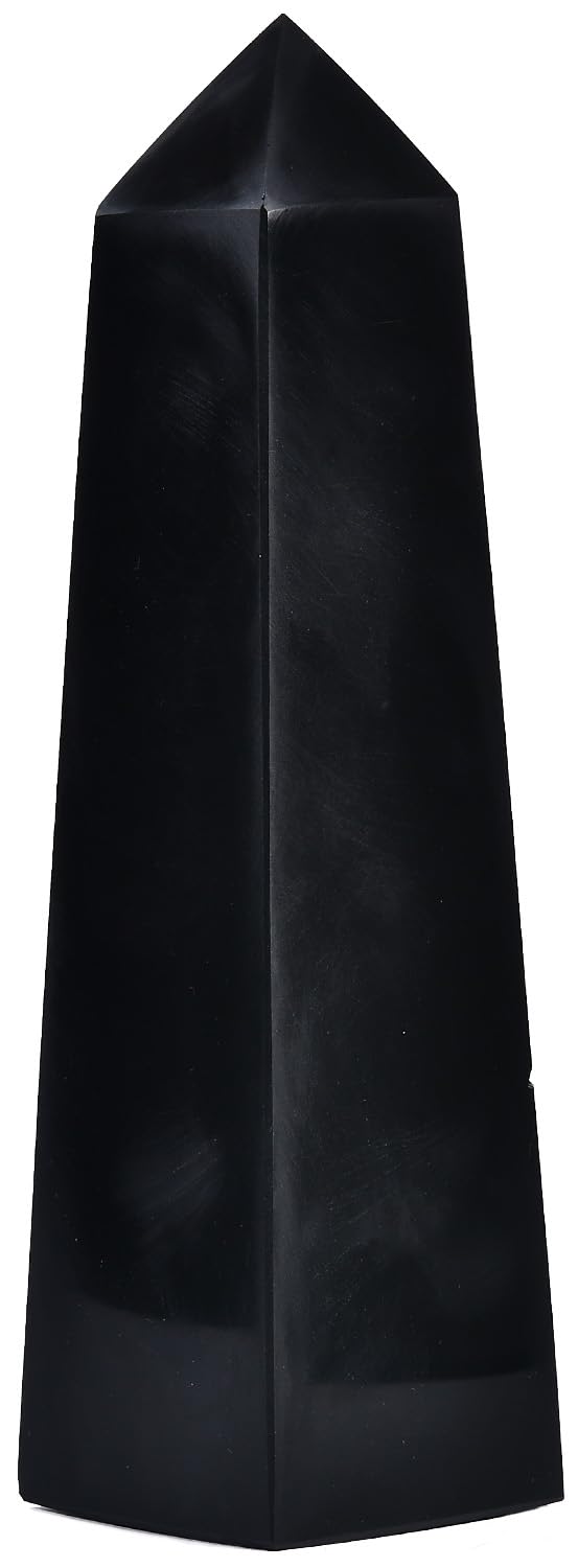 JIC Gem large black obsidian wand with four facets for meditation and energy focus.