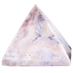 The JIC Gem blue cherry blossom agate pyramid adds a tranquil focal point to home decor.