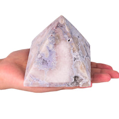 JIC Gem blue cherry blossom agate pyramid enhances energy balance in workspace.
