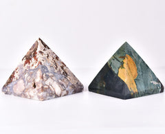 JIC Gem blue cherry blossom agate pyramid serves as a natural paperweight and decor accent.