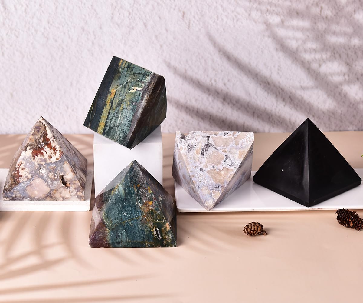 JIC Gem large blue cherry blossom agate pyramid supports mindful breathing and daily calm.