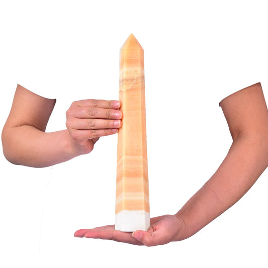JIC Gem yellow calcite tower close-up for energy focus and meditation