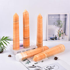 JIC Gem yellow calcite tower on shelf adds warm glow to cozy spaces