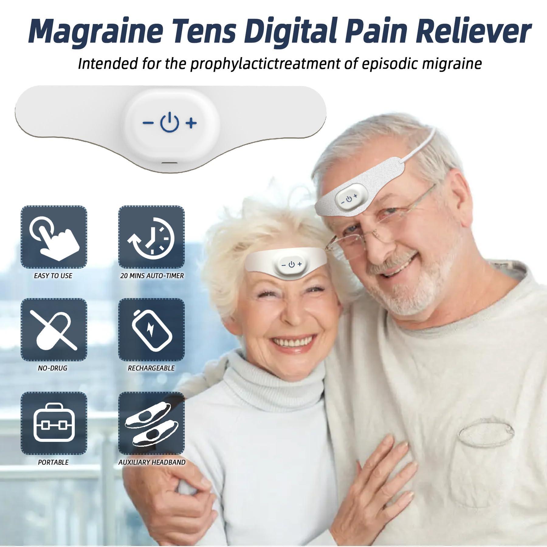 JICHAMOXY migraine relief headband delivers non-invasive TENS therapy for quick comfort.