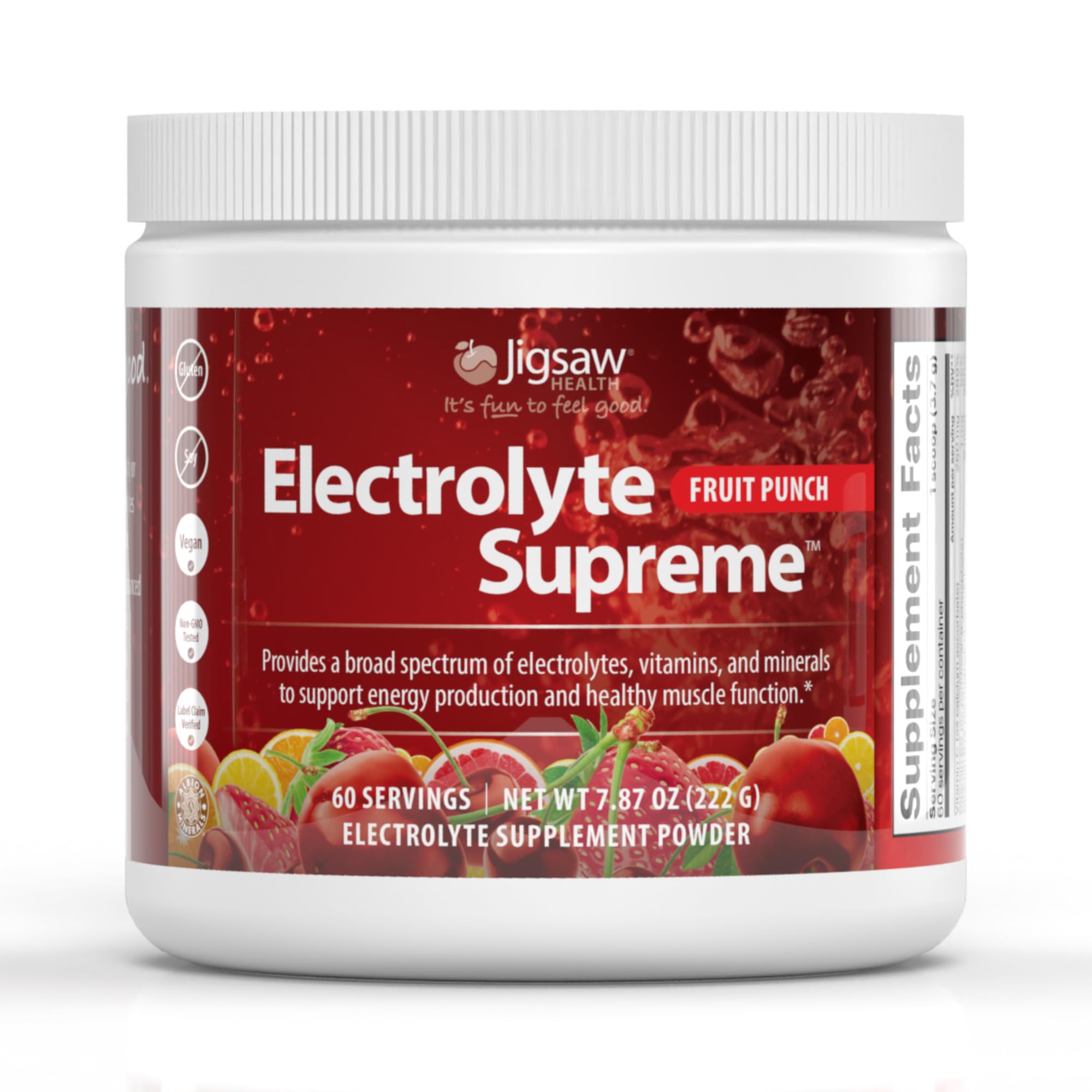 Jigsaw Electrolyte Supreme fruit punch glass enhances hydration and flavor