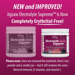Jigsaw Electrolyte Supreme glass of water with powder dissolving for hydration.