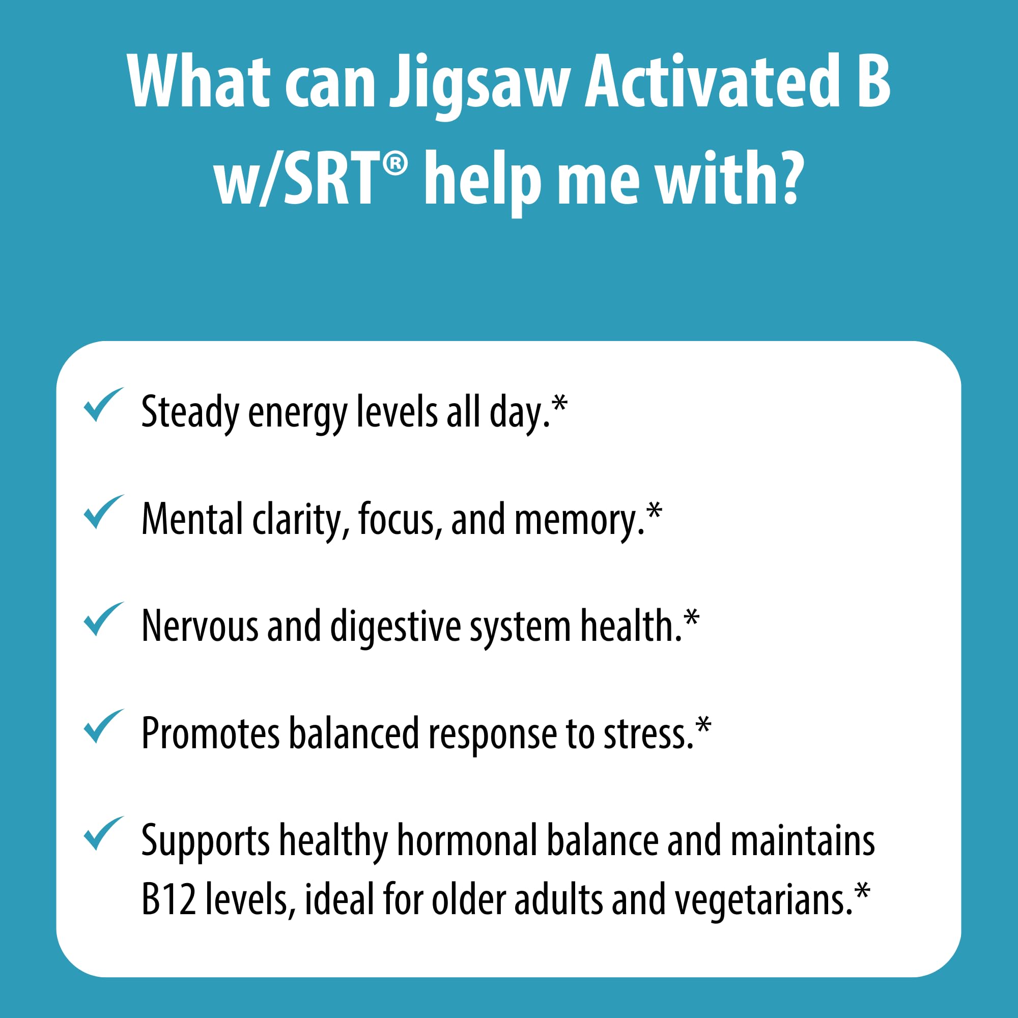 Close-up of Jigsaw Health Activated B w/SRT highlighting nervous system support.