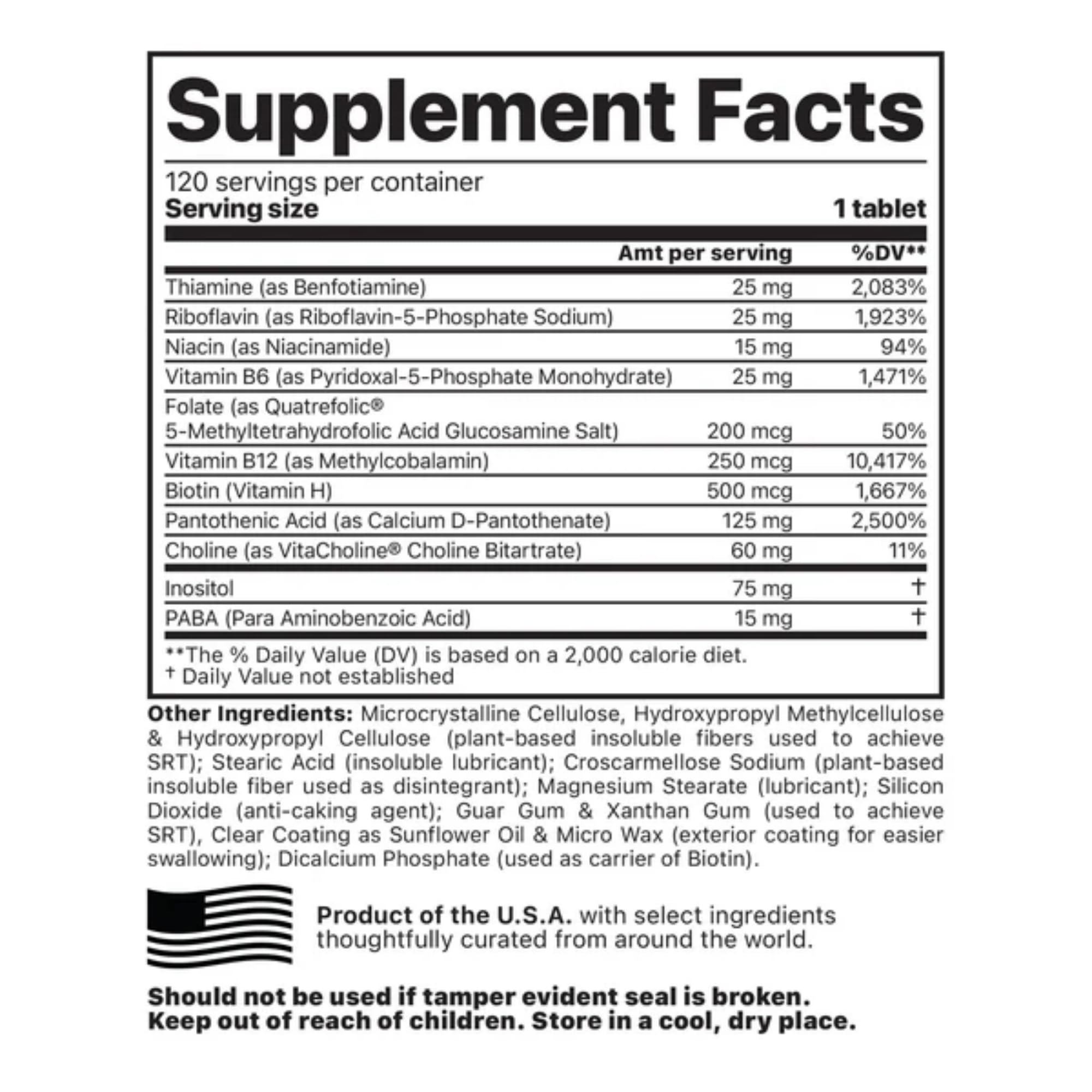 Close-up of Jigsaw Health Activated B w/SRT tablets showing active vitamins.