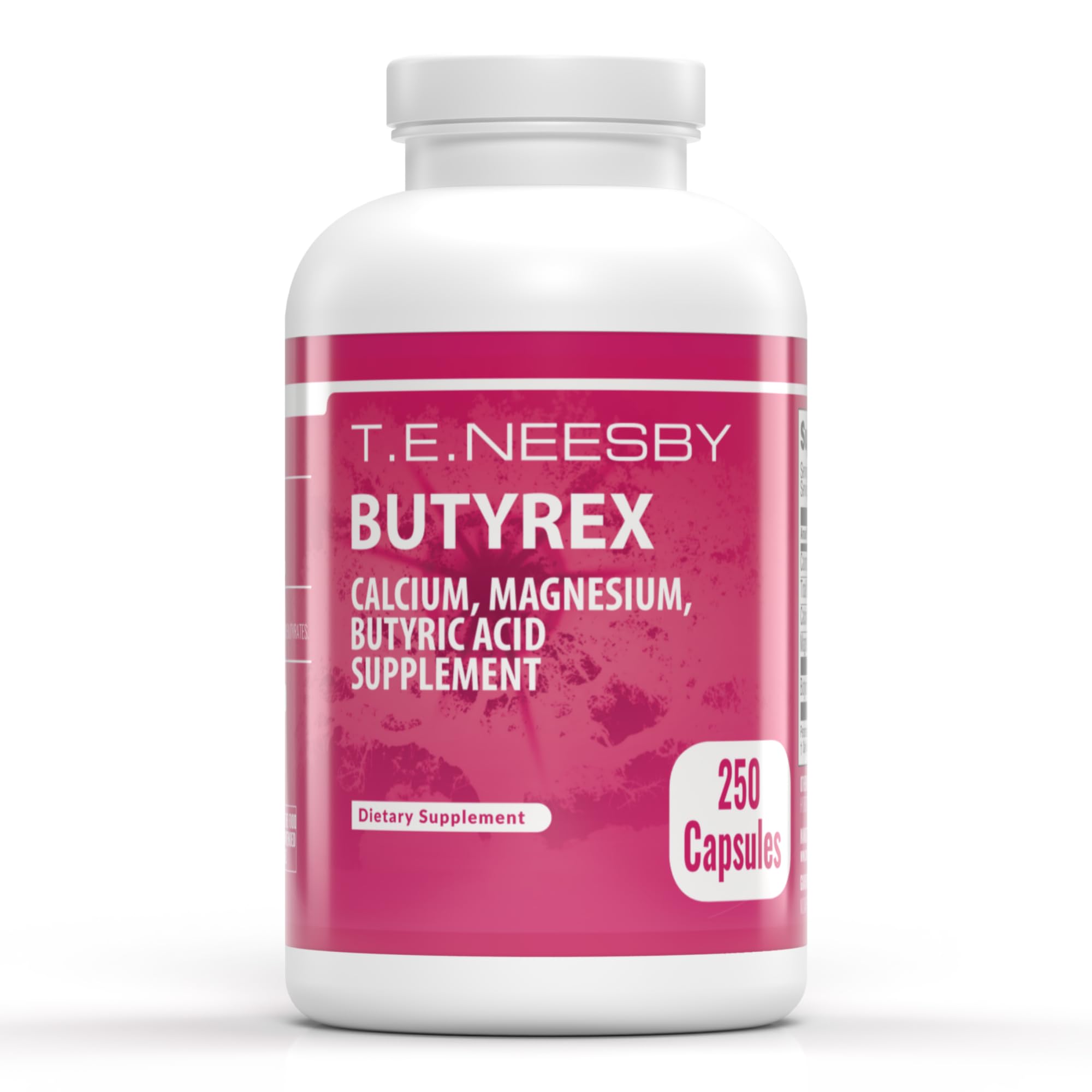 Jigsaw Health Butyrex bottle front view highlighting 250 capsules for daily gut support.