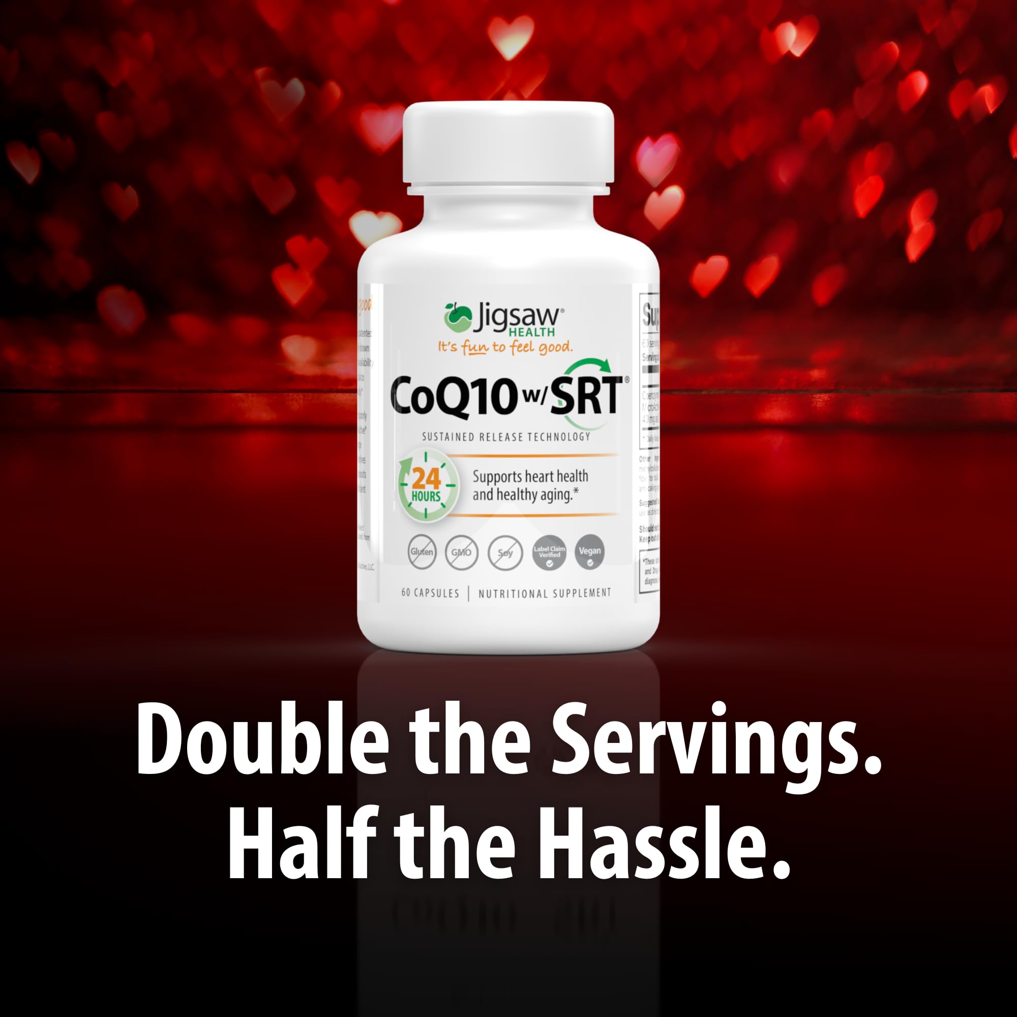 Jigsaw Health CoQ10 w/SRT capsules ready for daily supplementation.