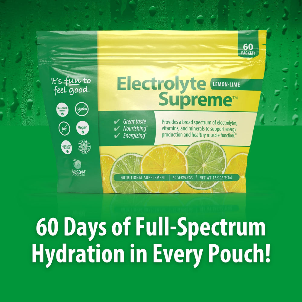 Ingredient list of Jigsaw Health Electrolyte Supreme highlights minerals and vitamins for hydration.