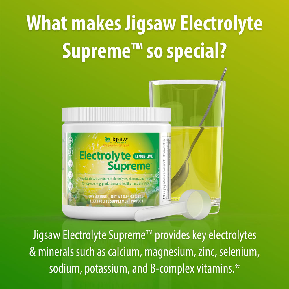 Jigsaw Health Electrolyte Supreme with kids illustration for family use.