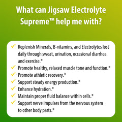 Label closeup of Jigsaw Health Electrolyte Supreme showing keto-friendly, sugar-free formulation.