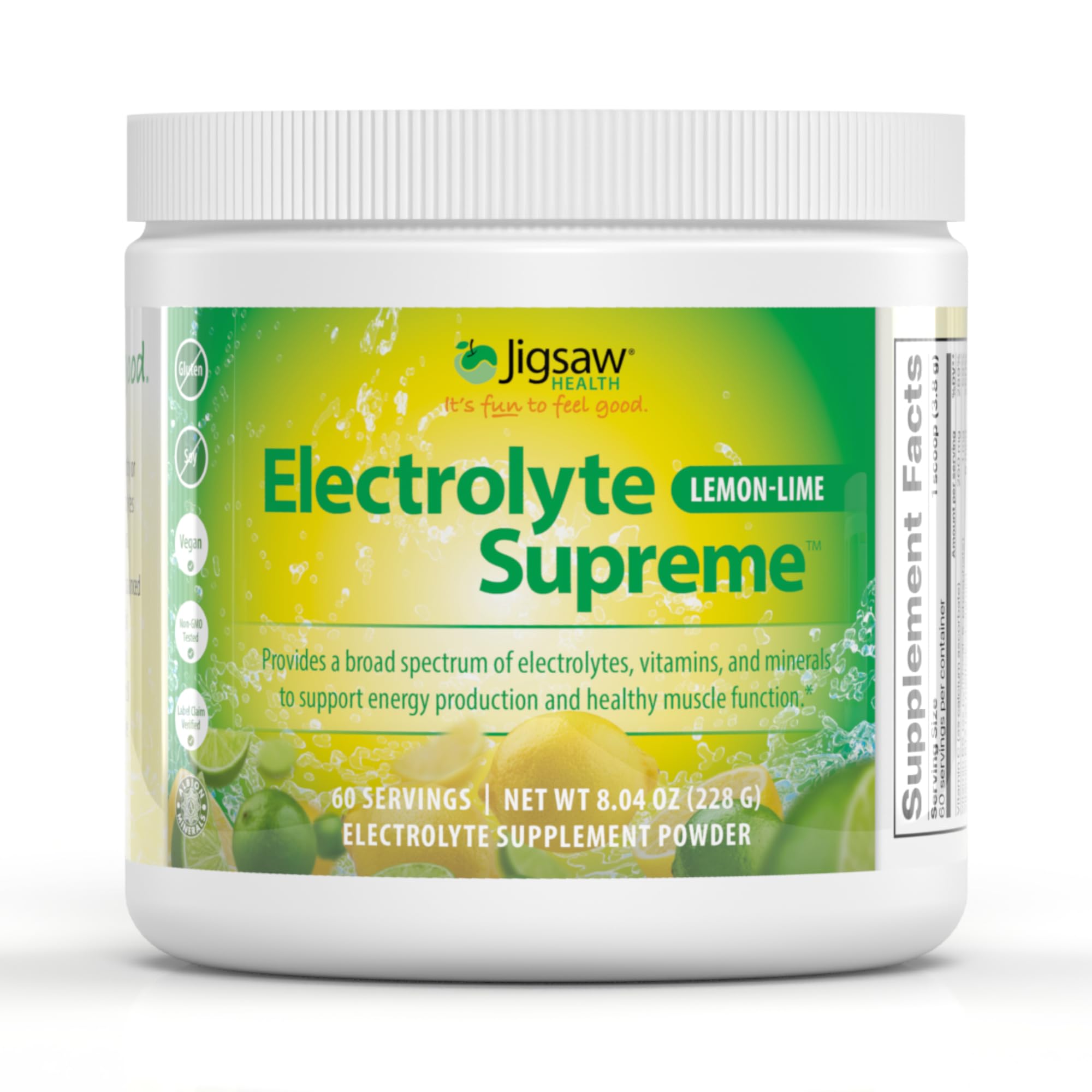 Jigsaw Health Electrolyte Supreme lemon-lime bottle ready for hydration.