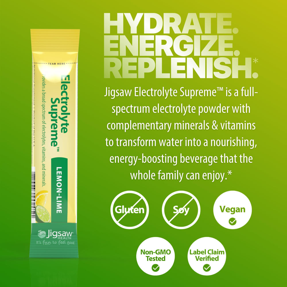 Powder from Jigsaw Health Electrolyte Supreme dissolving easily in water.