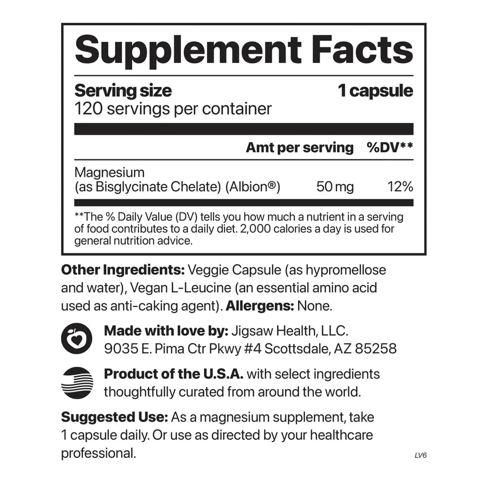 Closeup of MagPure Glycinate capsules highlighting a clean, additive-free formula.