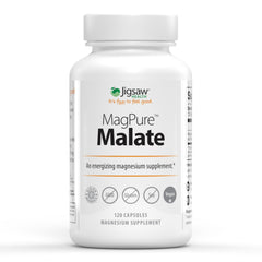 Jigsaw Health MagPure Malate bottle shown for daily energy support.
