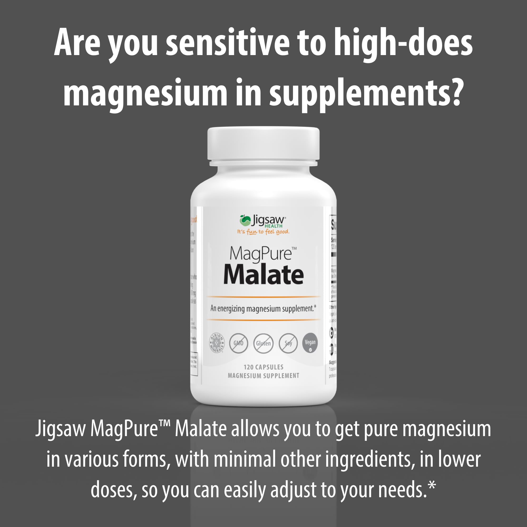Capsules in hand illustrate easy daily dosage with MagPure Malate.