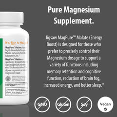 MagPure Malate label emphasizes 100 mg elemental magnesium per capsule.