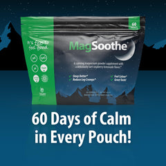 Jigsaw Health MagSoothe glass with powder illustrating quick, soothing mix for sleep support.