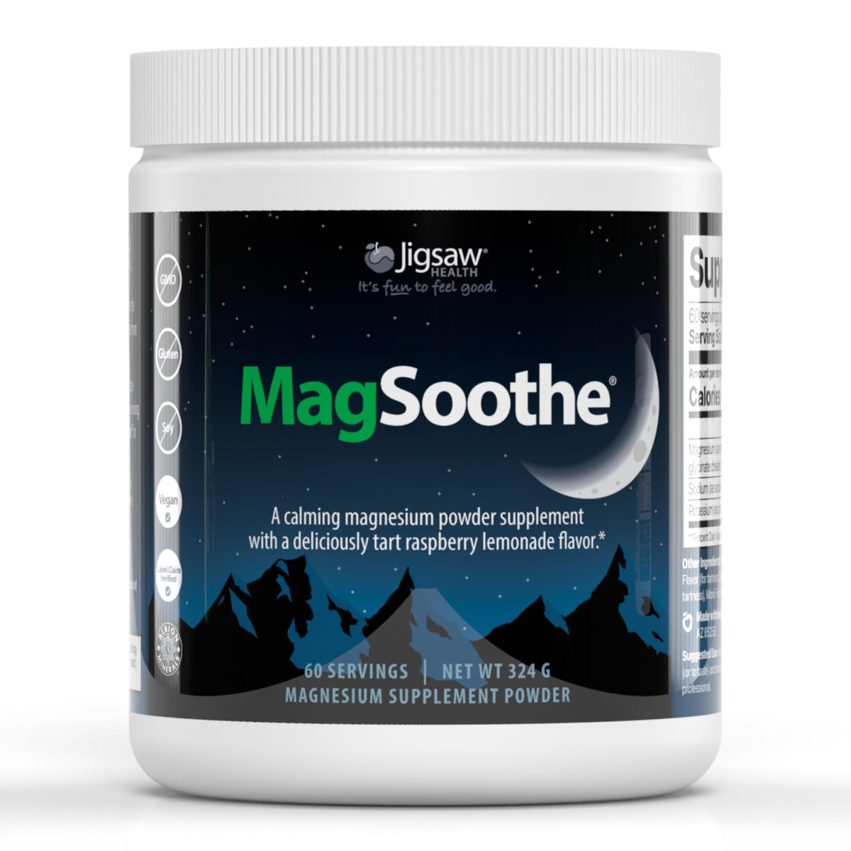 Jigsaw Health MagSoothe bottle front with raspberry lemonade flavor for calming support
