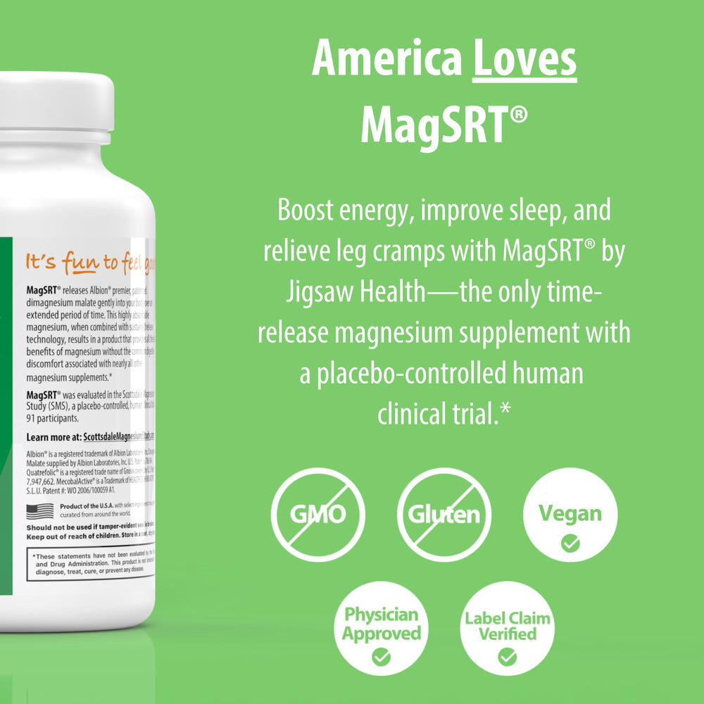 Jigsaw Health MagSRT nutrition panel shows serving details and ingredients