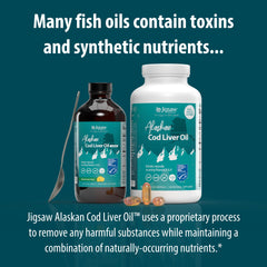 Sustainability logo on Jigsaw Health cod liver oil packaging.