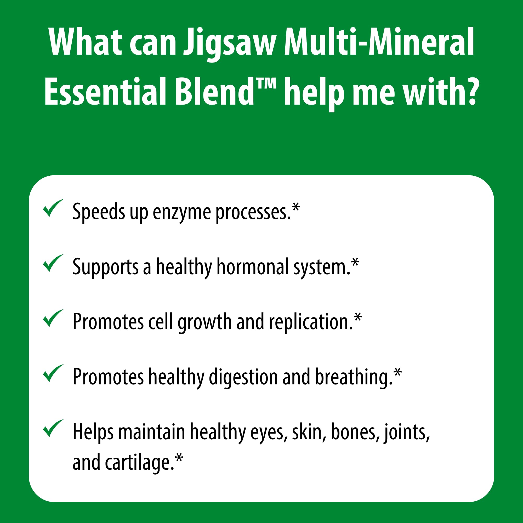 Jigsaw Health Multi-Mineral ingredients chart reveals 60+ trace minerals.