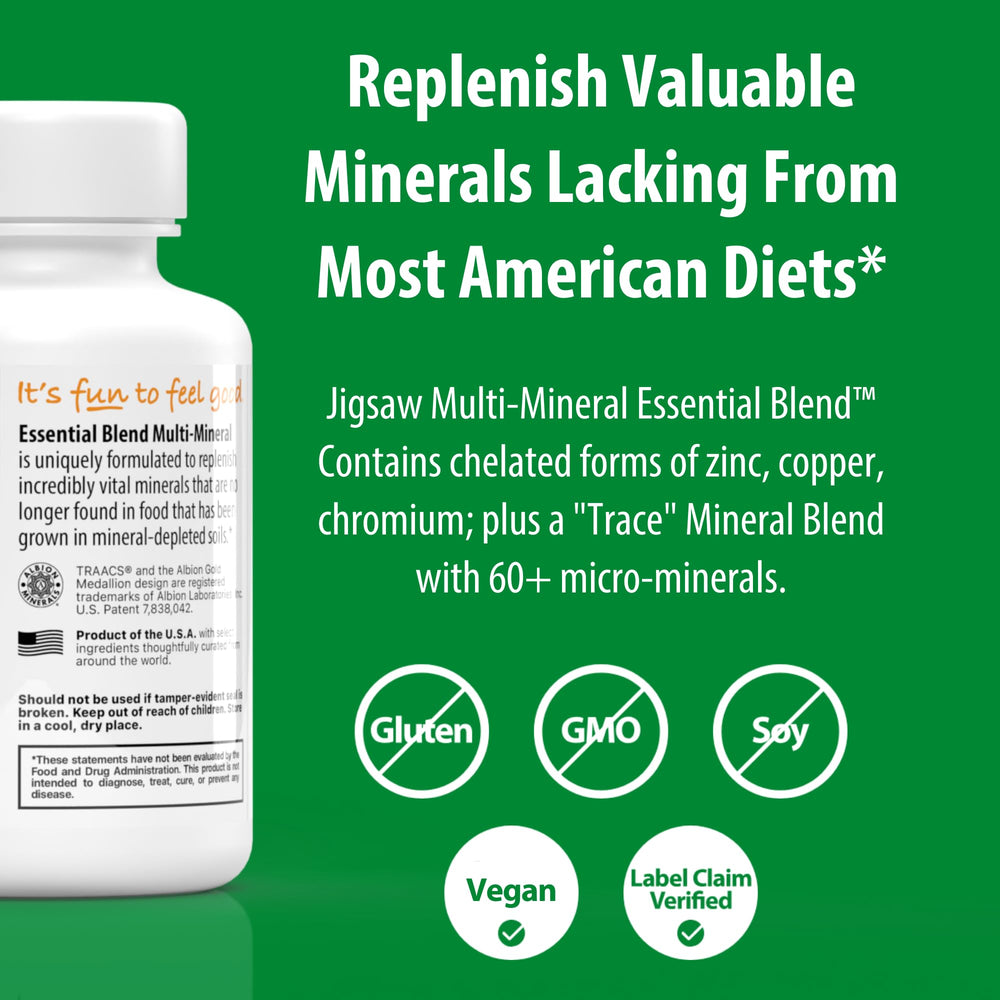 Jigsaw Health Multi-Mineral packaging with clear label and supplement facts.