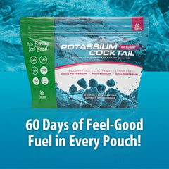 Jigsaw Health Potassium Cocktail blue raspberry pour into a glass for quick hydration.