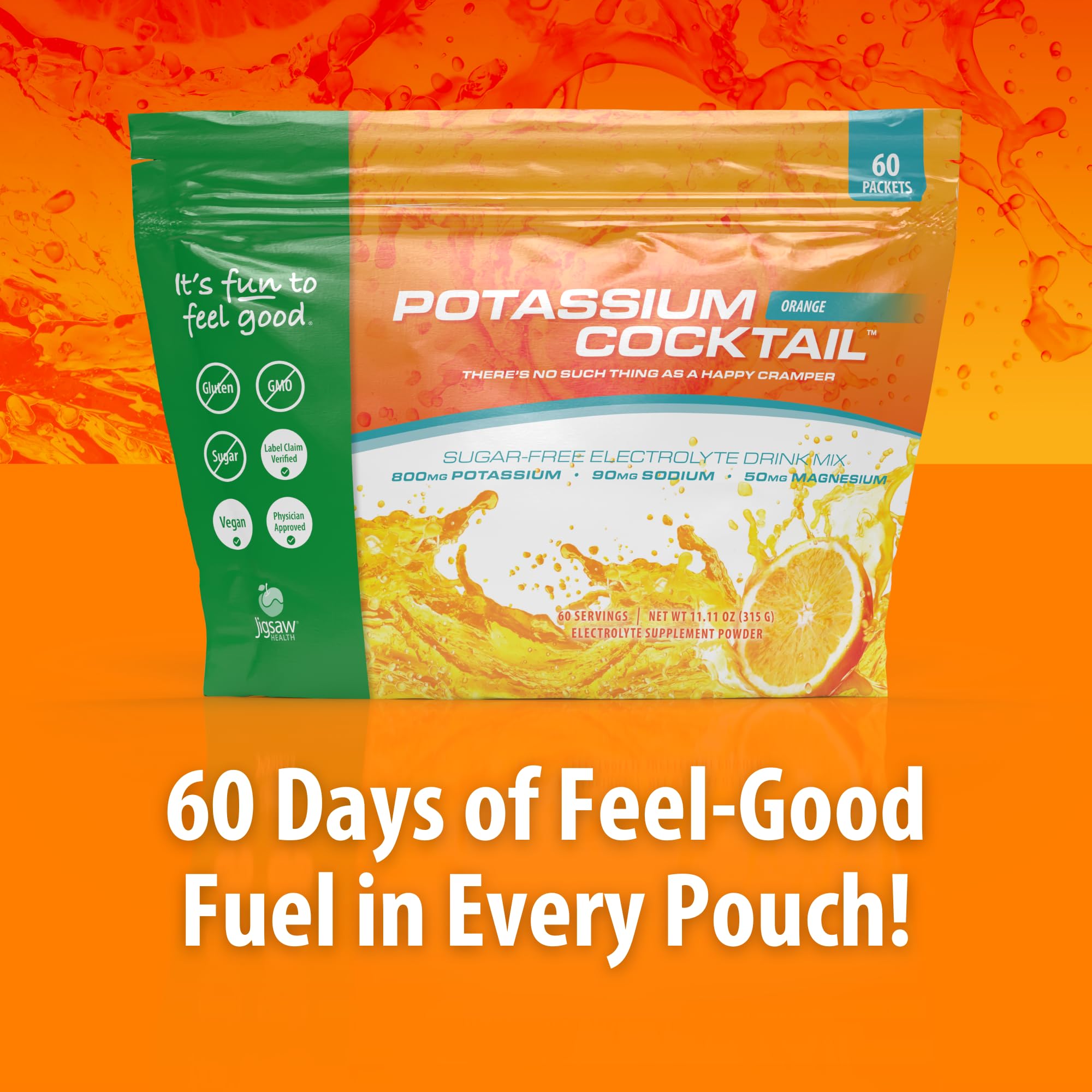 Jigsaw Health Potassium Cocktail orange in glass for active moments.