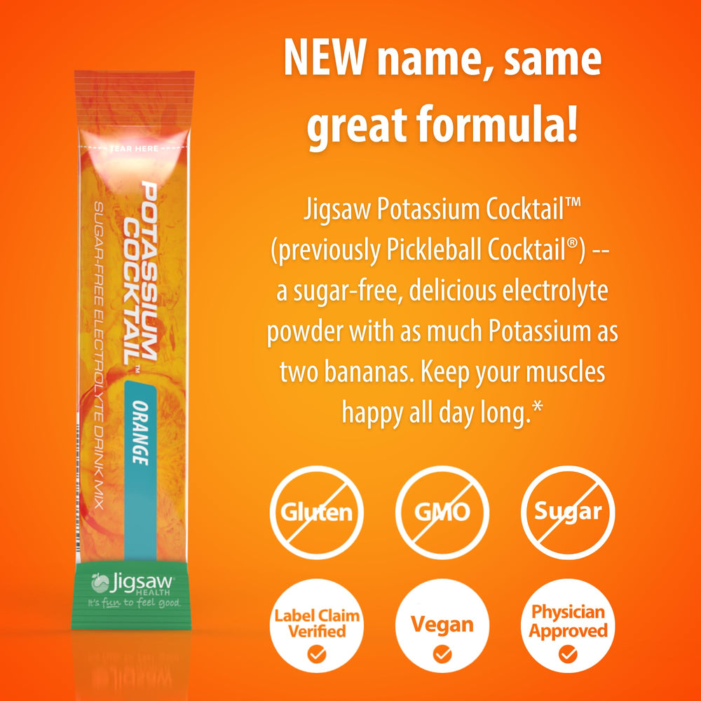 Jigsaw Health Potassium Cocktail orange packaging close-up.