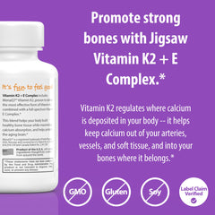 Jigsaw Health Vitamin K2 + E Complex bottle pour illustrates easy serving