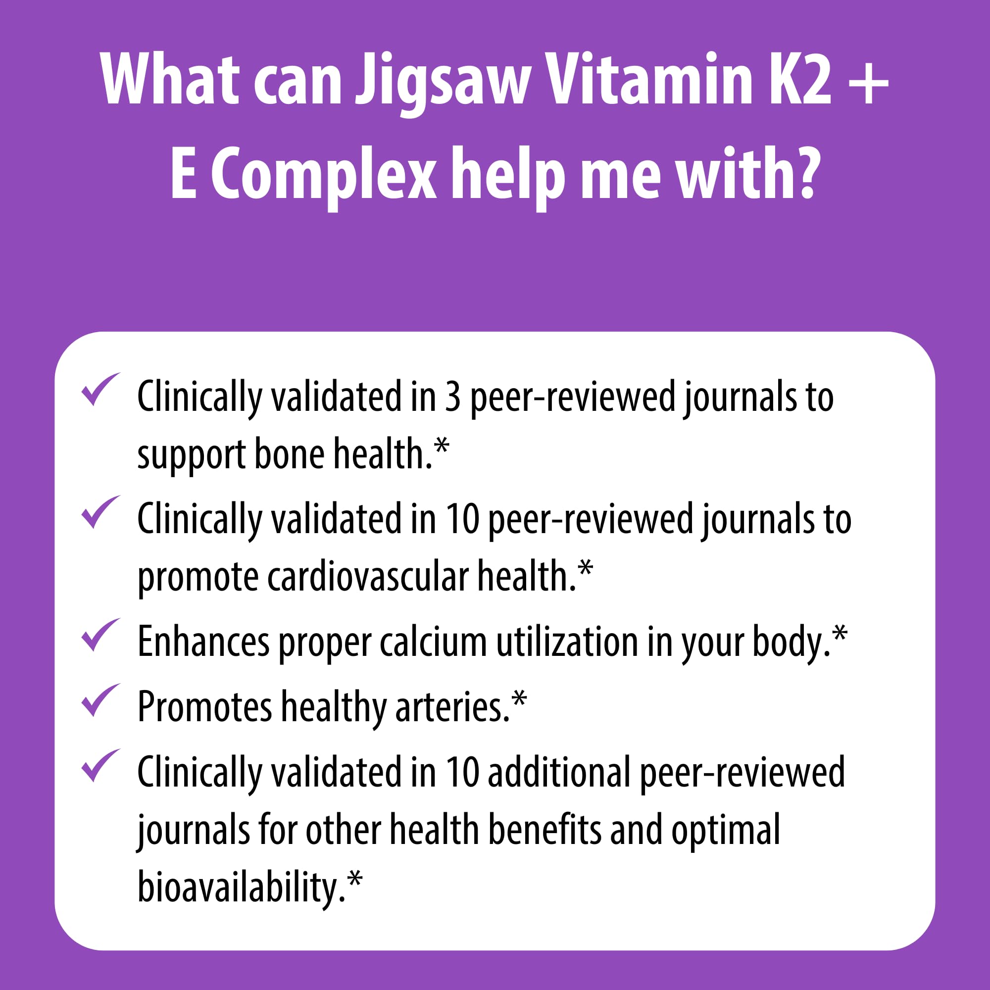 Jigsaw Health Vitamin K2 + E Complex capsule details emphasize vitamin blend