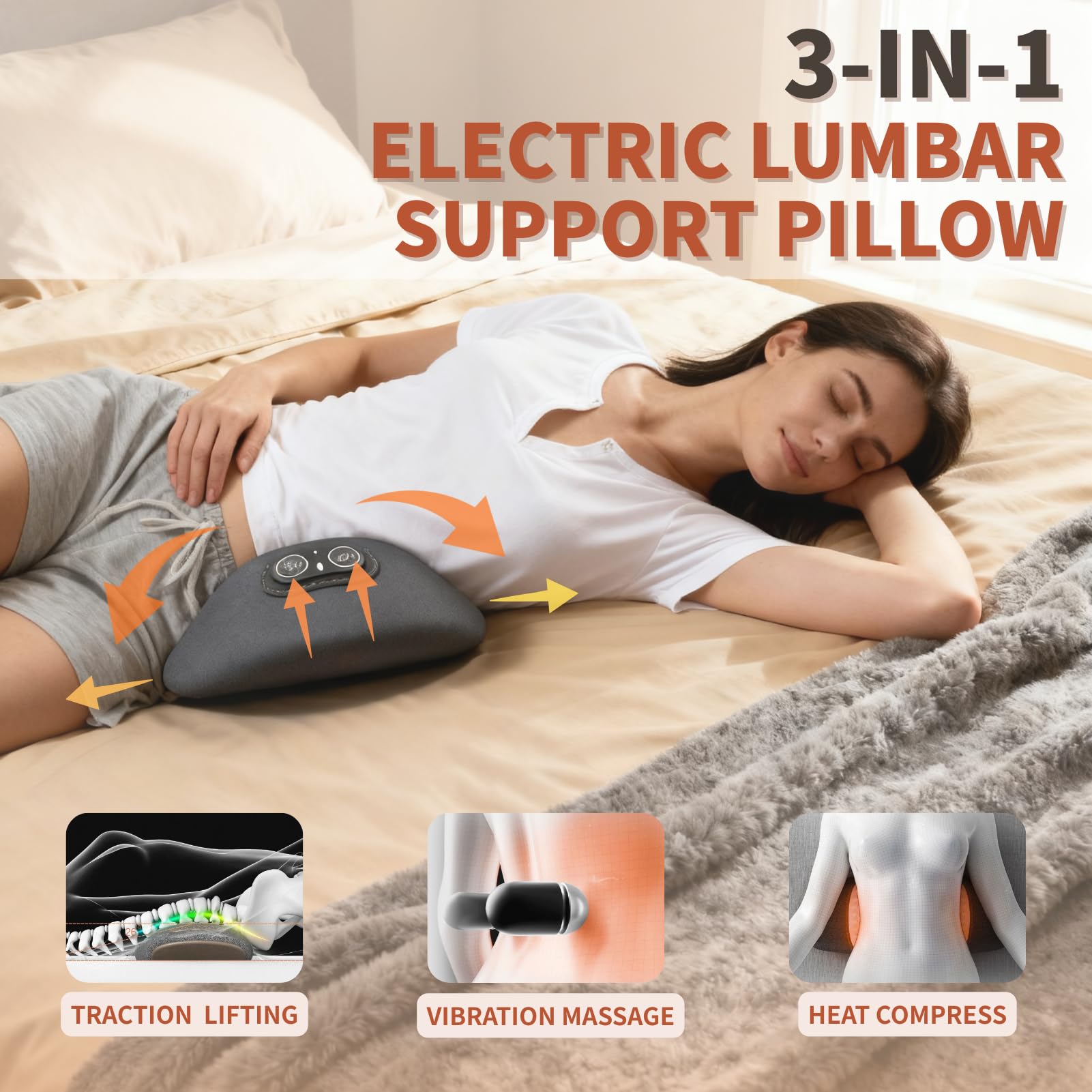 JINGRUIAI triple fusion back massager emphasizes heat and vibration for relaxation.