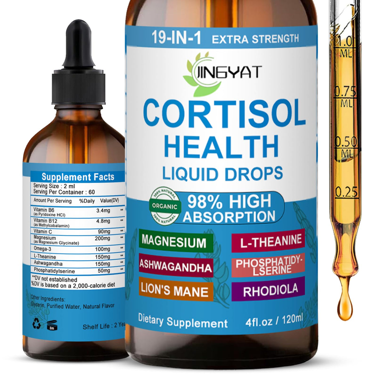 JINGYAT Cortisol Support Drops bottle for daily stress balance.