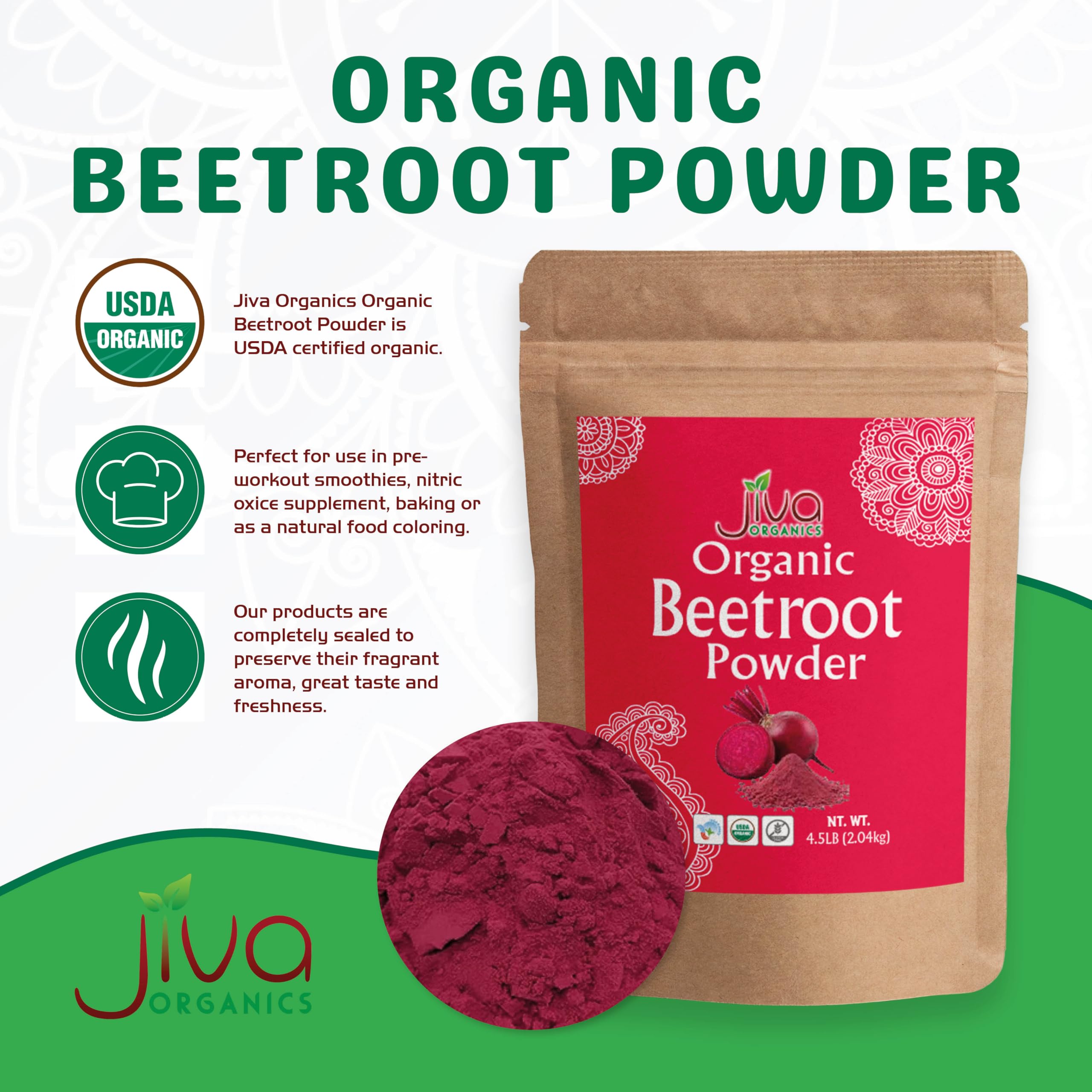 Jiva Organics Beet Root Powder in smoothie pour for vibrant color.