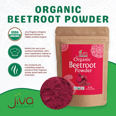 Jiva Organics Beet Root Powder in smoothie pour for vibrant color.