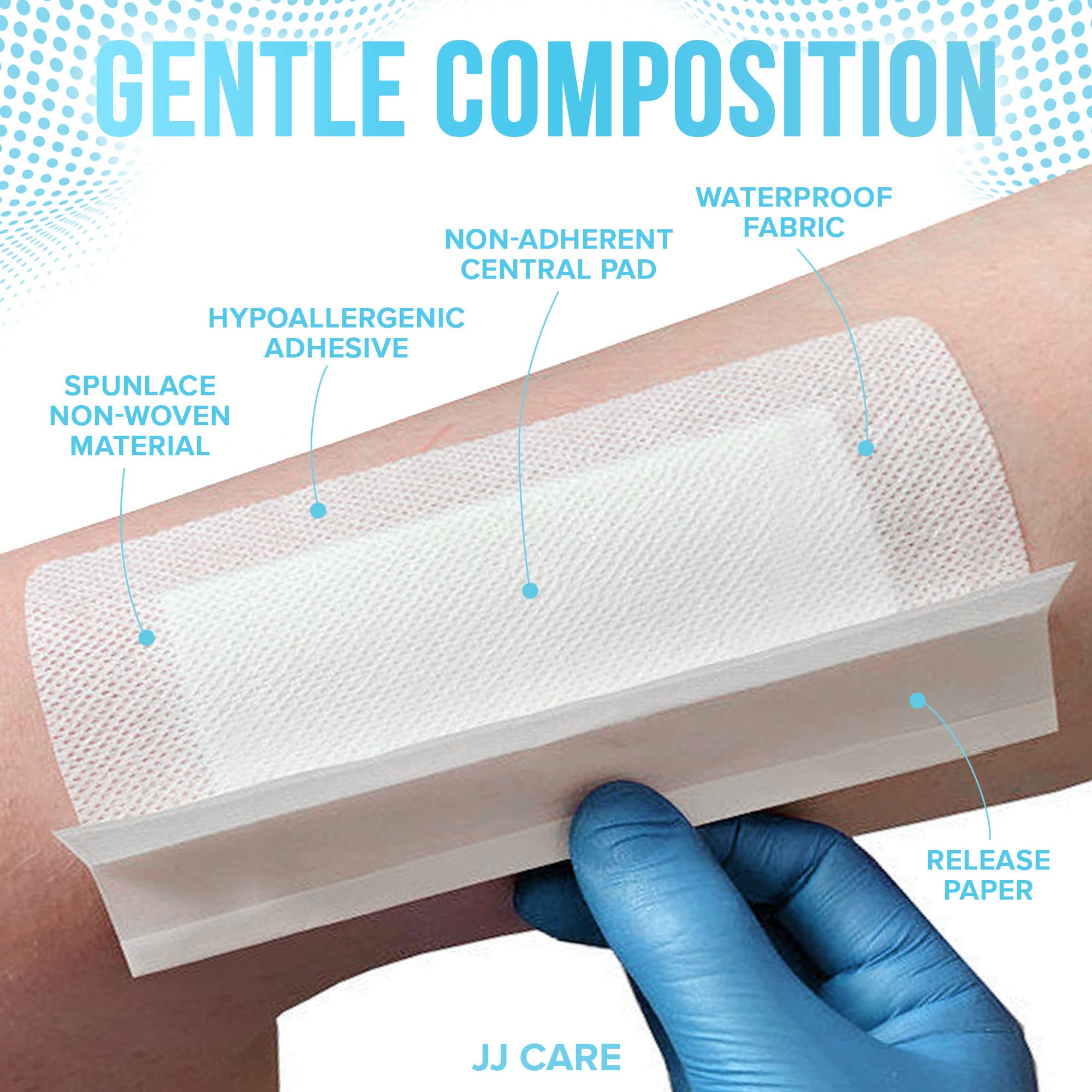 JJ CARE island dressing non-stick center pad enables gentle dressing changes