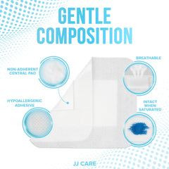 JJ CARE latex-free sterile dressings suitable for sensitive skin areas.